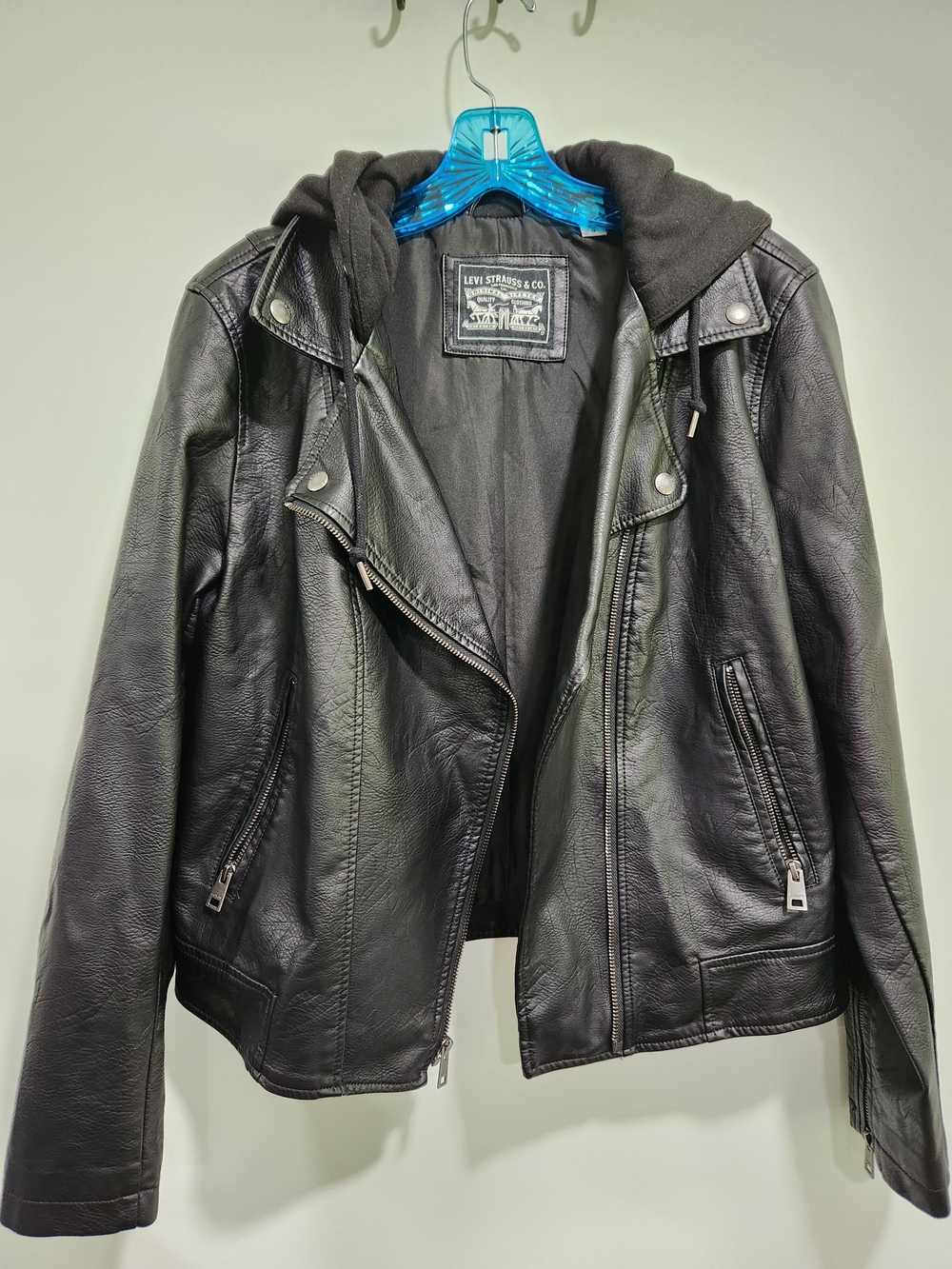 Levi's Black Faux Leather Hooded Biker Jacket
